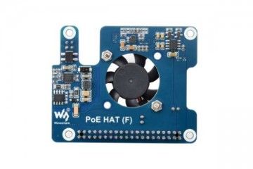 HATs WAVESHARE Power Over Ethernet HAT (F) For Raspberry Pi 5, High Power, Onboard Cooling Fan, With Metal Heatsink, Supports 802.3af/at network standard, Waveshare 26399
